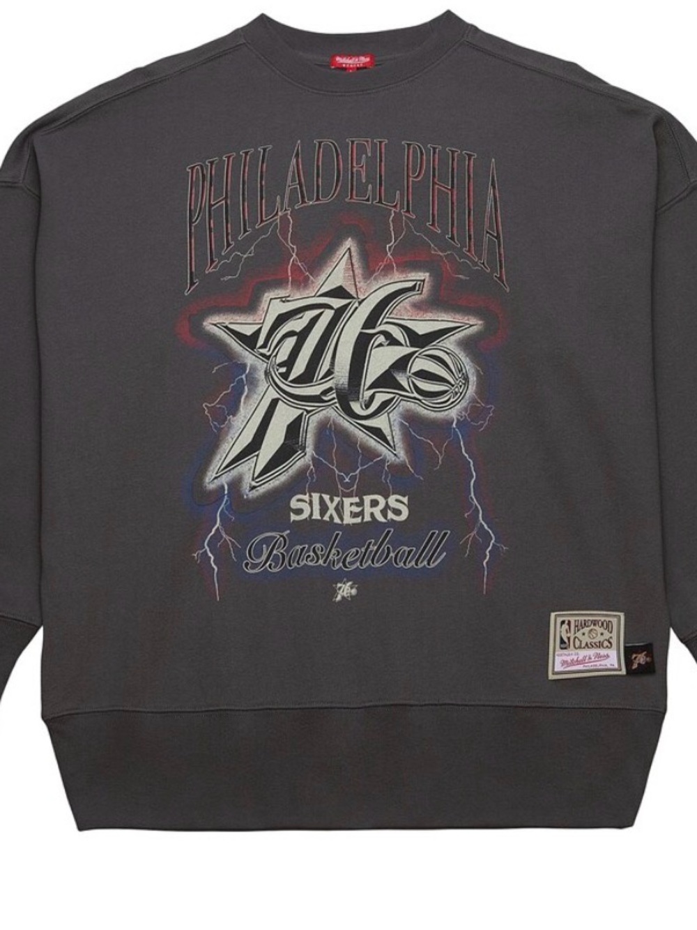 Women’s Mitchell & Ness Charcoal Philadelphia 76ers Hardwood Classics Crewneck